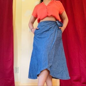 Vintage MIDI Wrap Jean Skirt